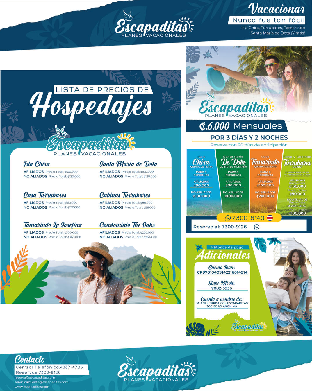 Escapaditas: Creación de línea gráfica fresca y tropical para la venta de paquetes turísticos mediante planes vacacionales.